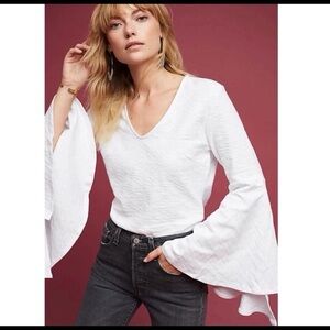 Anthropologie Elegant White Flared Sleeve Top NWT